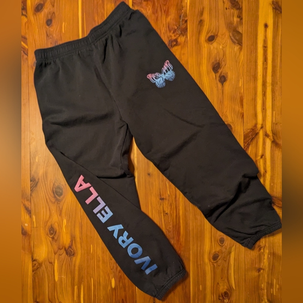ivory ella Black Joggers with Pink-to-Blue Gradient Logo & Butterfly